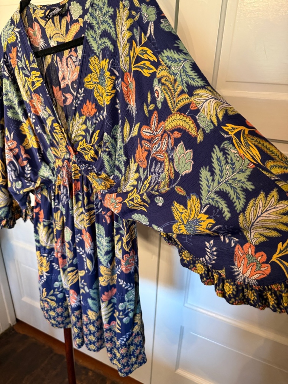 Angie Boho Floral Mini Dress Flowy Beachy Babydoll Tunic - Picture 7 of 7
